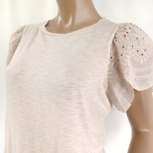 EXPRESS SS Tee Shirt Eyelet Puff Sleeves Beige M